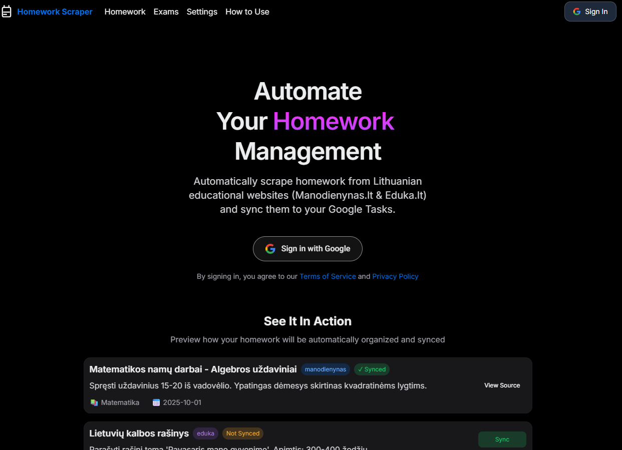Homework scraper app